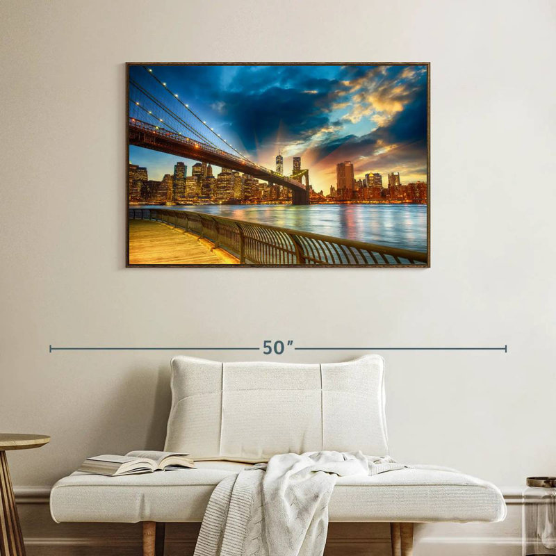 Spectaculaire coucher de soleil à Manhattan, Cadre flottant noyer, 40 po x 27 po