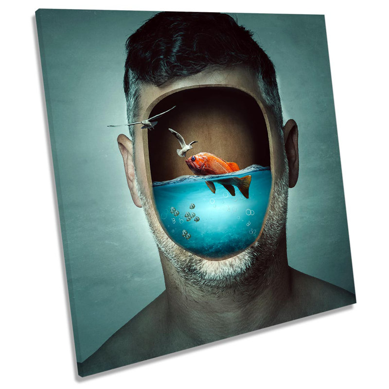 Z5991 Fish Tank Face Funny Bathroom Picture 1 Piece Wrapped Canvas Wall Art, 60cm H x 60cm W x 2cm D