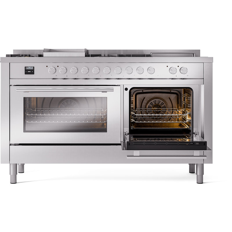 ILVE ProfessionalPlus II 60 Dual Fuel Range, knobs, Stainless Steel, Liquid Propane