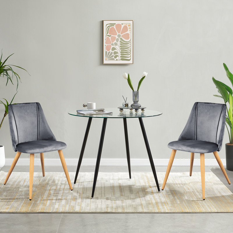 Ensemble de salle à manger Jabrina, Noir, gris, 1 table et 2 chaises