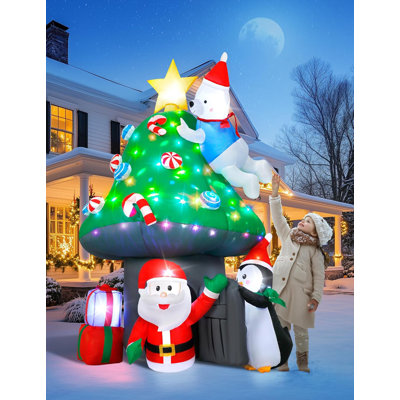 7FT Christmas Inflatable Mushroom House With Santa, Polar Bear & Penguin, Blow Up Outdoor Decoration With Colorful Rotating Light, Christmas Mushroom -  The Holiday Aisle®, 5F67BDCE1AAF4259B758ECAD972361EF