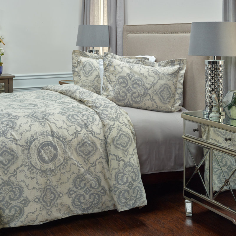 Elma Traditional Damask Duvet Cover, Twin