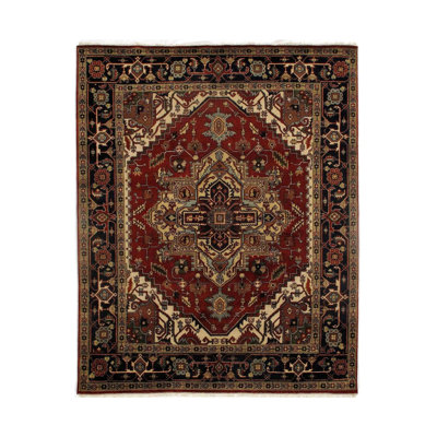 Tapis oriental beige / noir / rouille en coton et laine noué à la main 8 pi 1 po x 9 pi 10 po Oriental