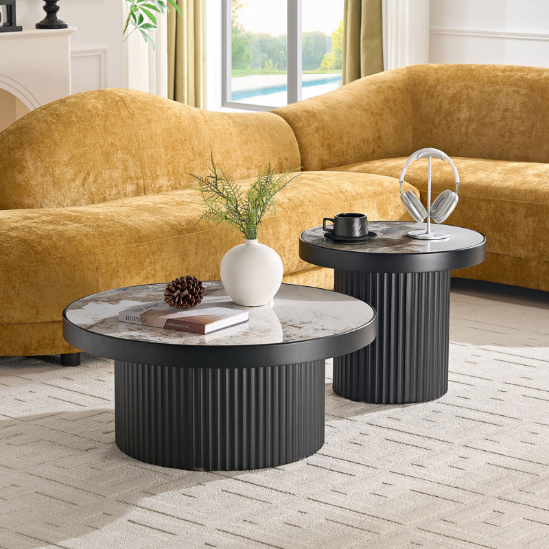 Ensemble de 2 tables basses, table basse ronde en panneau de fibres à densité moyenne en aggloméré pour salon, noir