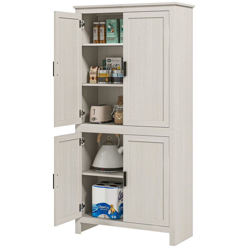 Armoire de cuisine 64 po, armoire de rangement autoportante avec 4 portes et 3 tablettes réglables pour la salle à manger