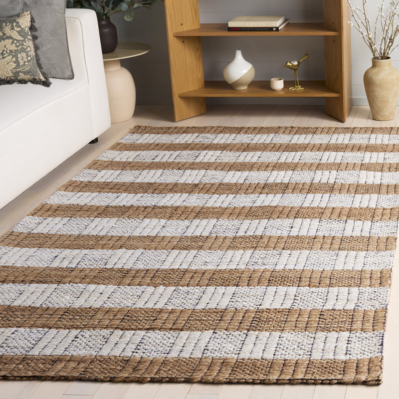 Natural Fiber Hand Woven Jacquard Performance Striped Indoor Rug, 5'-0" X 8'-0" Rectangle