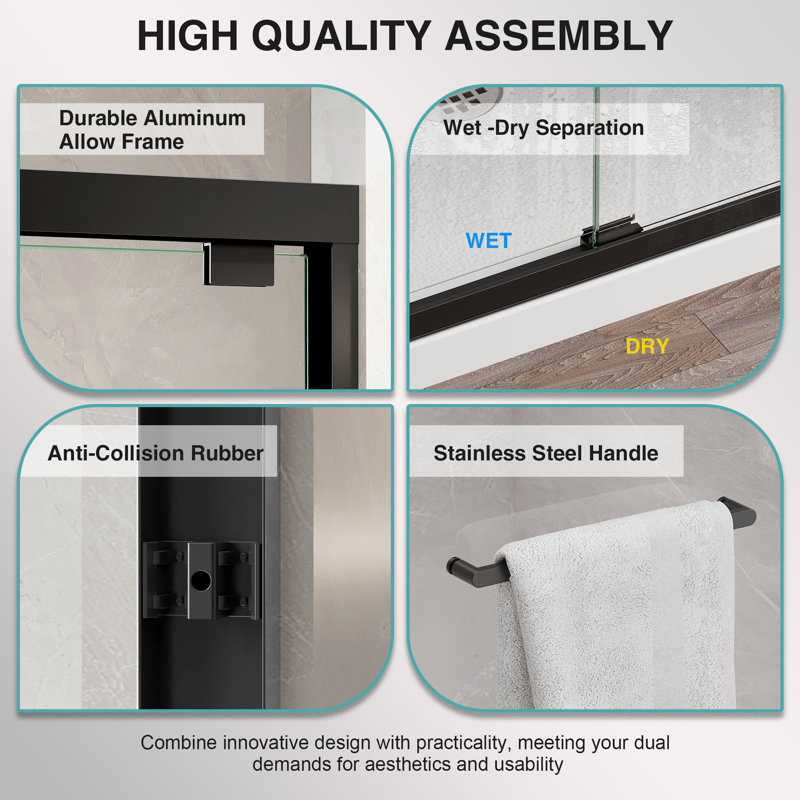 31.5'' W x 55'' H Black Tempered Glass Bathtub Shower Door
