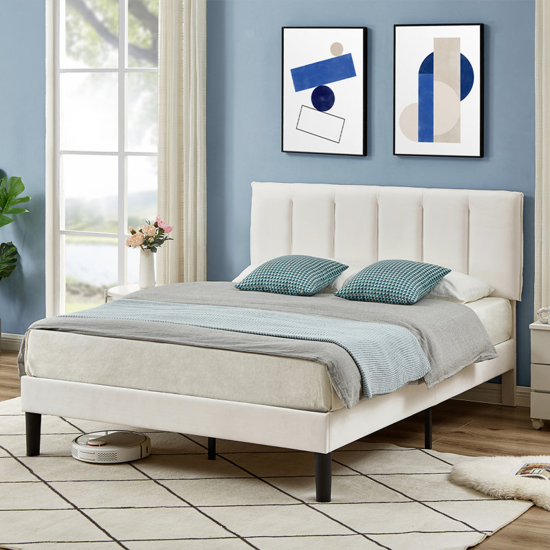 Structure de lit tapissier Auxter, Lit double, Blanc
