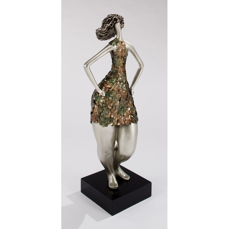 Handmade Resin Woman Statue with Floral Dress