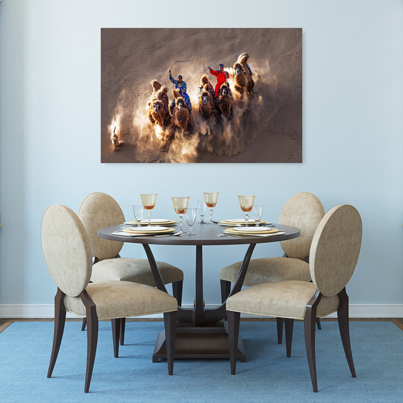 Désert de chameaux chargeant un paysage contemporain abstrait abstrait, 32" H x 48" W