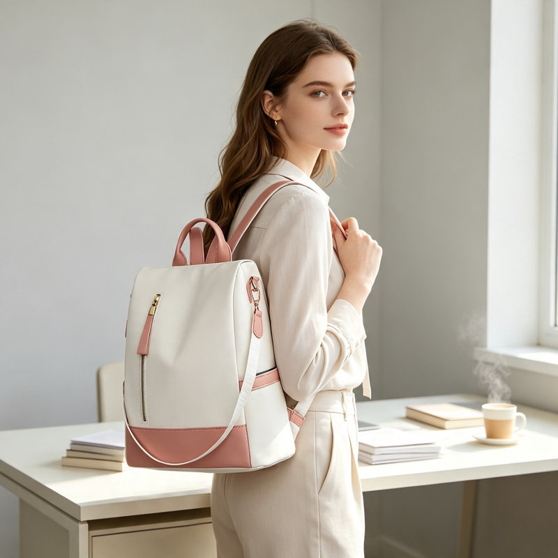 A Storage Soft Leather -Theft Large Capacity Backpack, Pink