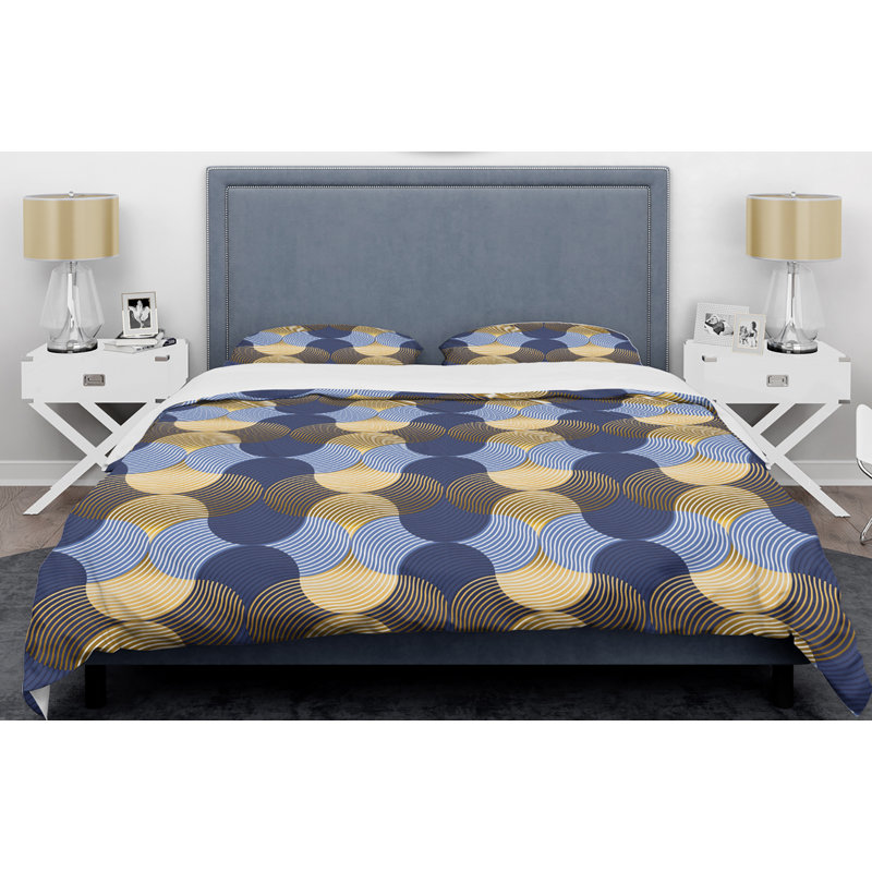 Ensemble de housse de couette mid-century rétro wave waves ii, Housse de couette très grand + 2 taies décoratives