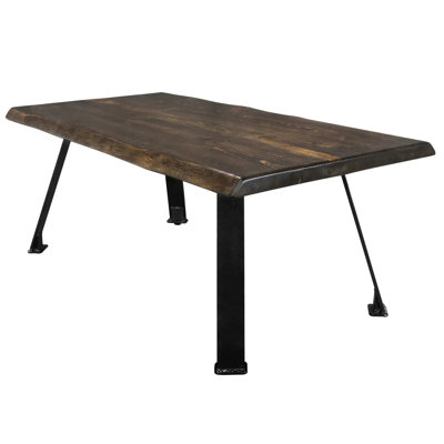 Navarra Collection Live Edge Coffee Table w/ Blackstone Series Forged Iron Legs, Jacobean Stain and Clear Lacquer Finish