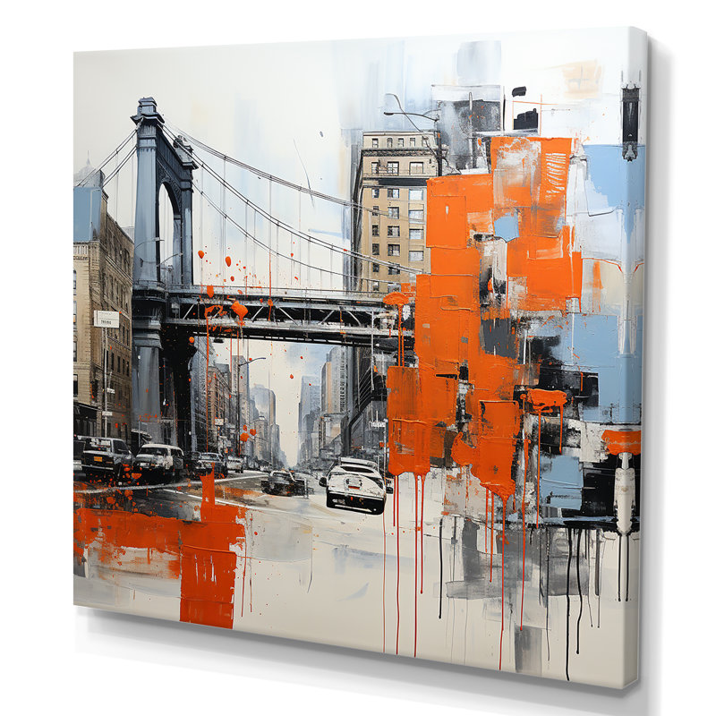 Bleu et orange Pop Art Boston Cityscape - art mural côtier, Toile tendue, H 30 po x l 30 po x P 1,5 po