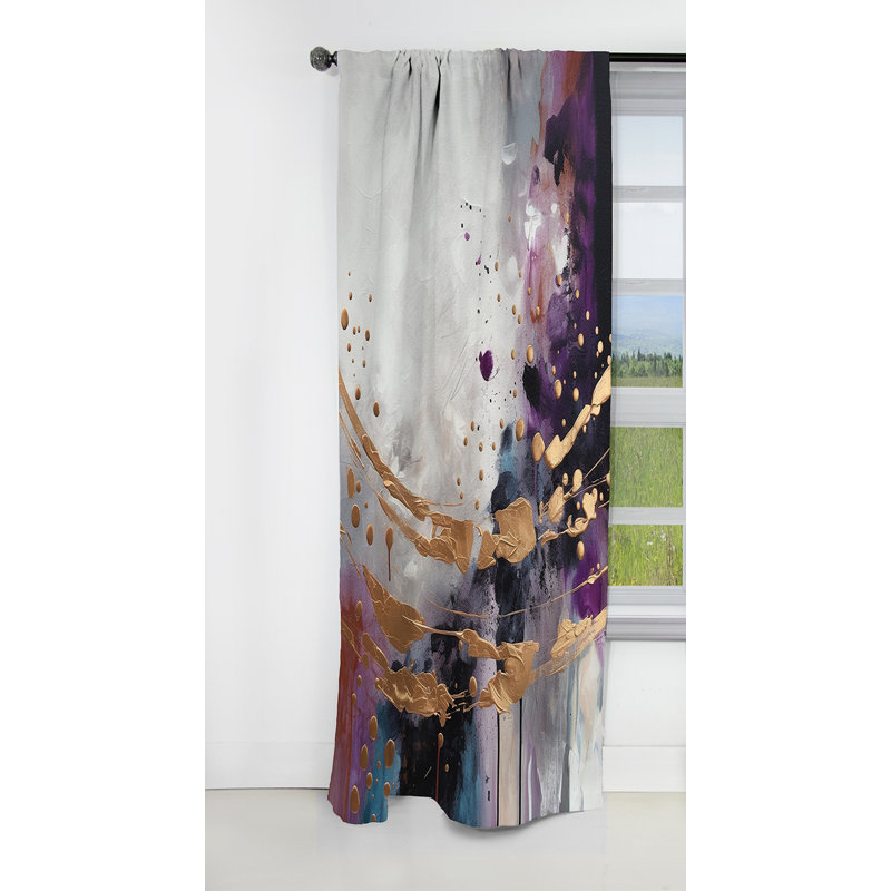 «Bold Circles And Marble Fusion IV» - Rideau occultant en marbre abstrait - 1 panneaux, L 52 po x L 108 po
