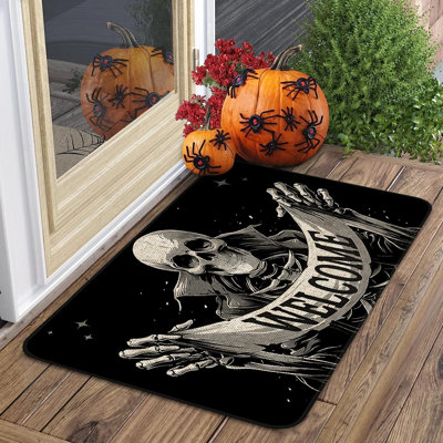 Halloween Door Mat,Funny Halloween Skeleton Welcome Doormat Outdoor,Halloween Non-Skid Floor Mat Kitchen Decoration Door Mats Bedroom Doormats 17x30 i