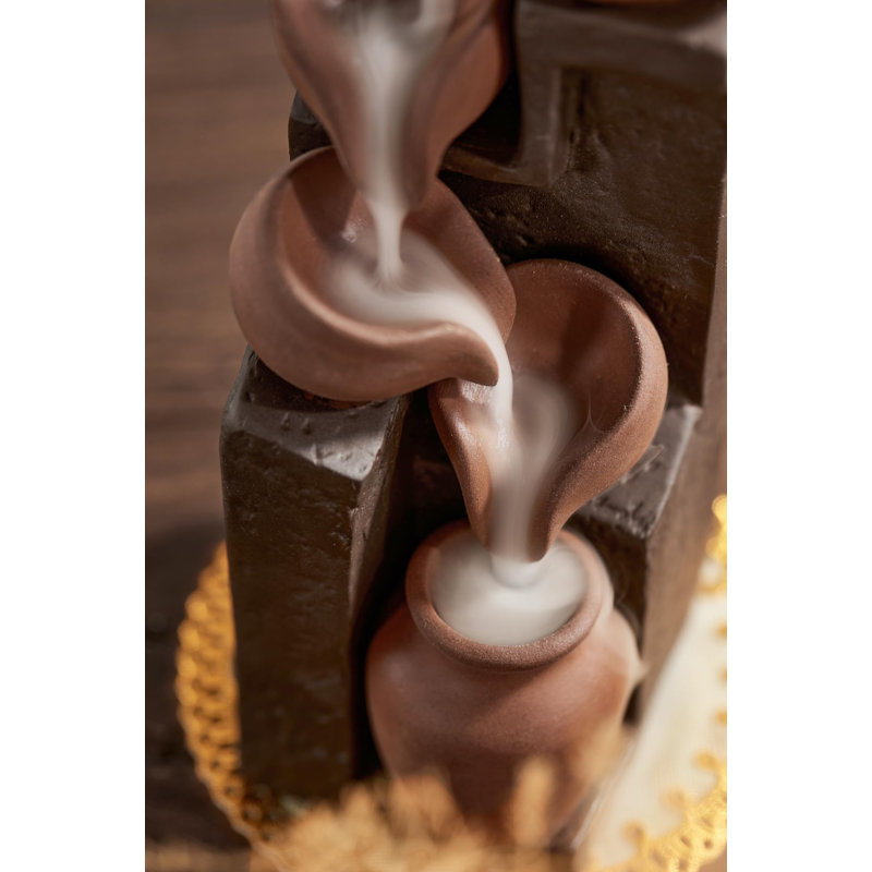 Unique Cascading Basins Ceramic Waterfall Incense Holder, Paired With A Pack Of Backflow Incense Cones. (Primary)