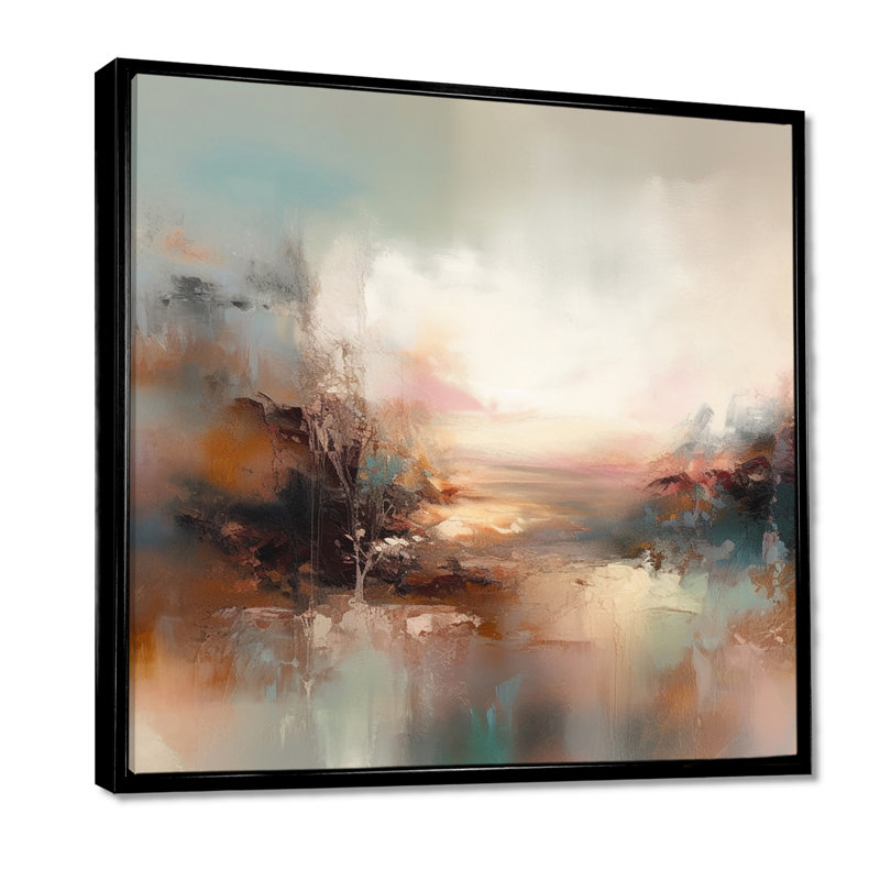 «Brown Abstracted Nature I», art mural abstrait, Toile avec cadre flottant noir, 44" H x 44" W