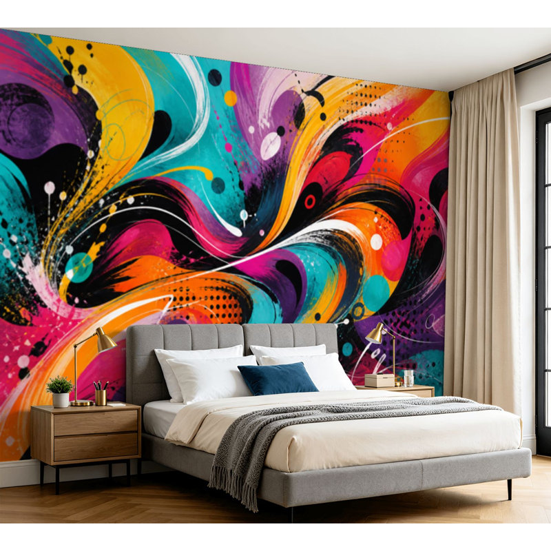 Papier peint auto-adhésif Graffiti pop art art abstrait abstrait Dessin à la main Vaporisateur auto-adhésif amovible Papier contact mural pour salon Chambre à coucher H 100 po x l 144 po