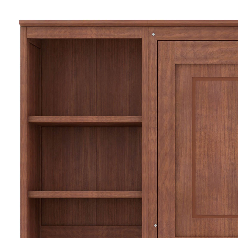 Lit escamotable double avec bureau et tablettes de rangement, armoire escamotable en bois avec bibliothèque, lit escamotable vertical