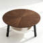 Table basse ronde avec tablette de rangement et fini en bois de noyer-2055642130