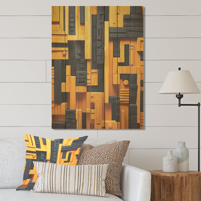 Motif tribal jaune Ndebele - Tribal africain sur bois, H 32 po x l 24 po