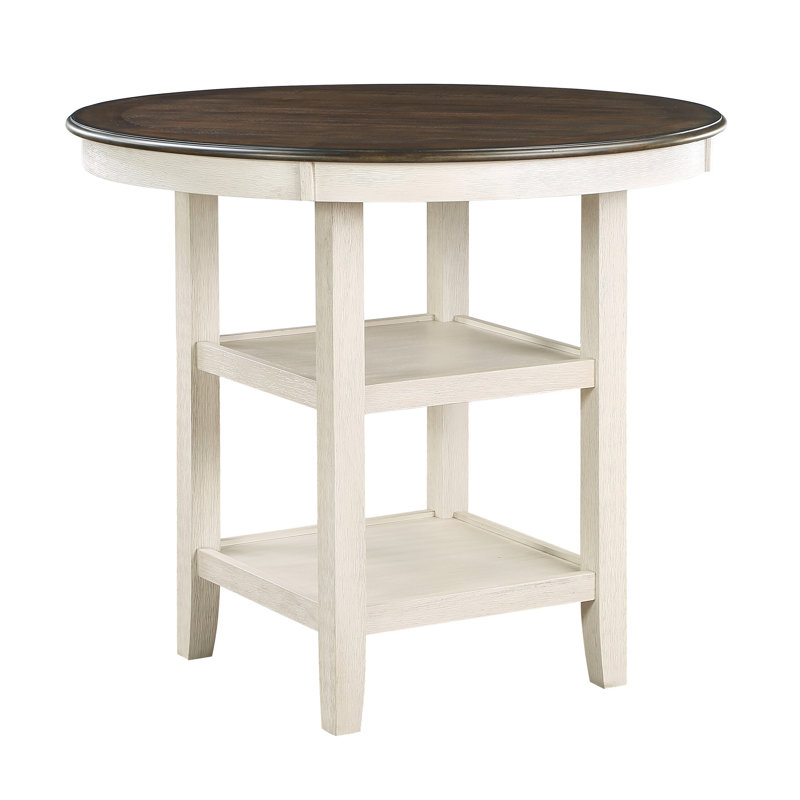 Counter Height Table With Shelves, Brown & Antique White, Transitional, Veneer, Engineered Wood, 4 Dining Room Table, Transitional Style, And White Finish, 2 Display Veneer Wood For 4 Seats