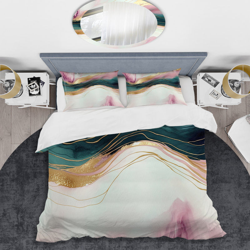 Ensemble de housse de couette Abstract Geode, Housse de couette pour grand lit et 2 taies décor