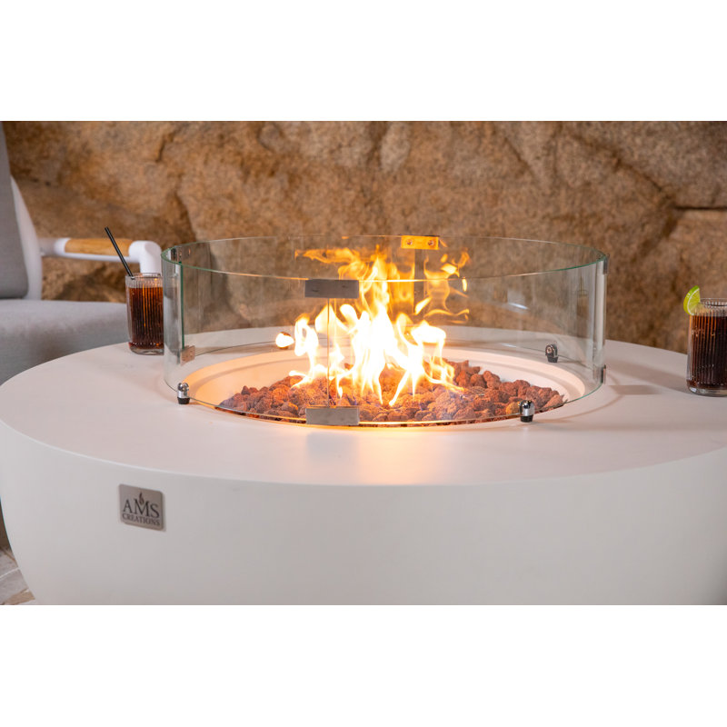 Eclipse 44" Round Propane Fire Pit Table with Wind Guard, Burner Lid & Tank Cover, Cream White