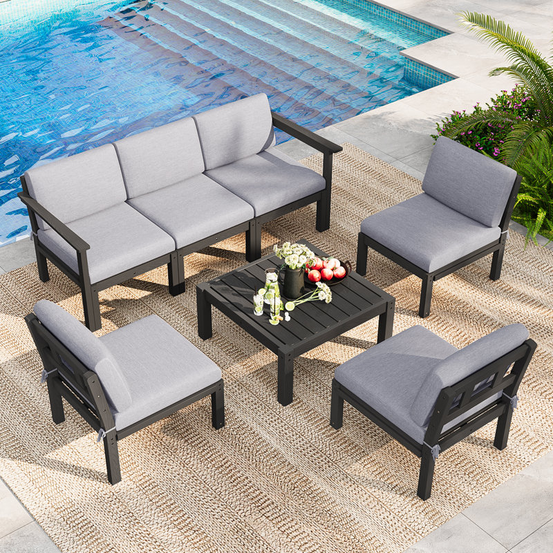 Ensemble de conversation modulaire de patio pour 6 personnes avec coussins, ensemble de conversation de 7 pièces HiPS