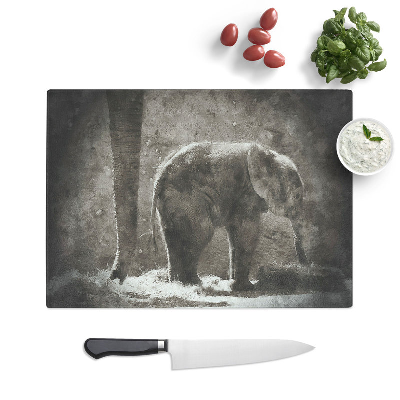 Tempered Glass Mother & Baby Elephant Together Chopping Board, 20 cm x 28.5 cm
