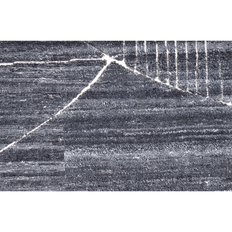 Hand Knotted Striped Area Rug in Charcoal, Rectangle 10' x 14'