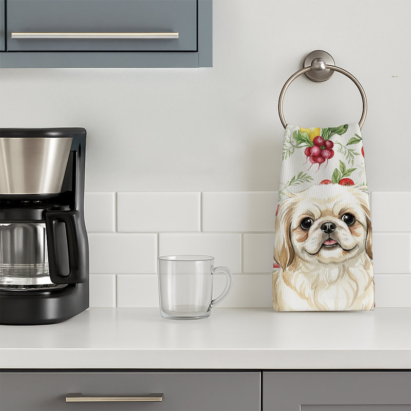 Cream Pekingese Vegetables Kitchen Towel, Cream Pekingese