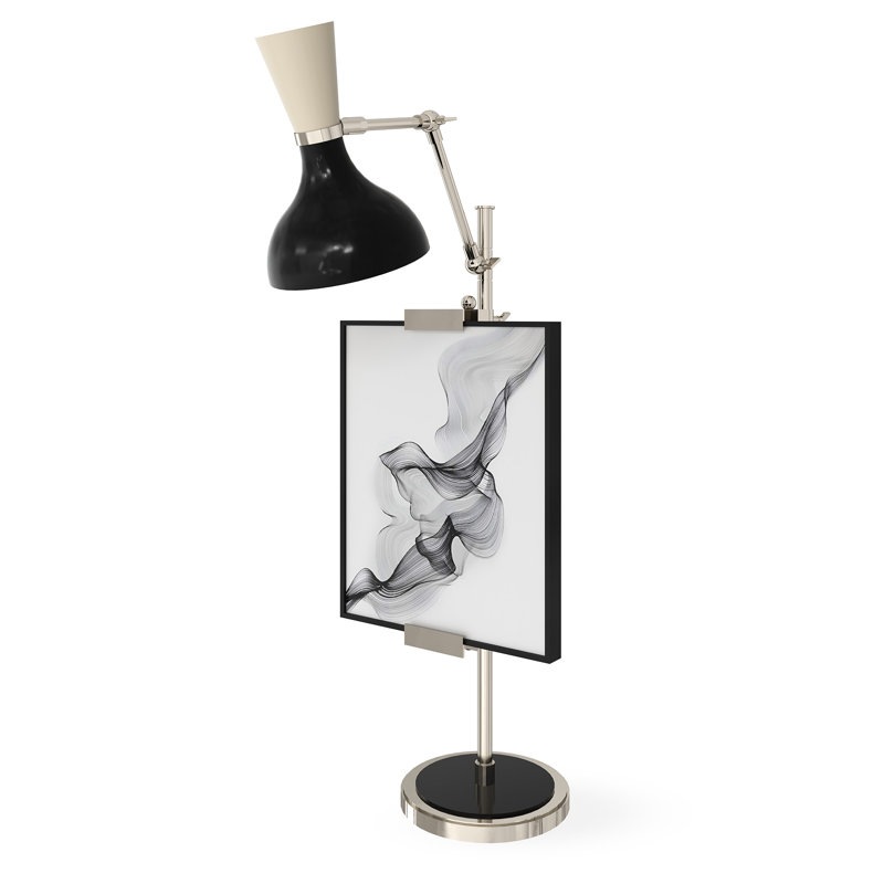 Lampe fantaisie Clare, Nickel poli, Obsidienne / os