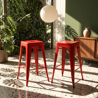 Lily 15.7" W x 15.7" D x 24" H Backless Iron Counter Height Bar Stool (Set of 2)
