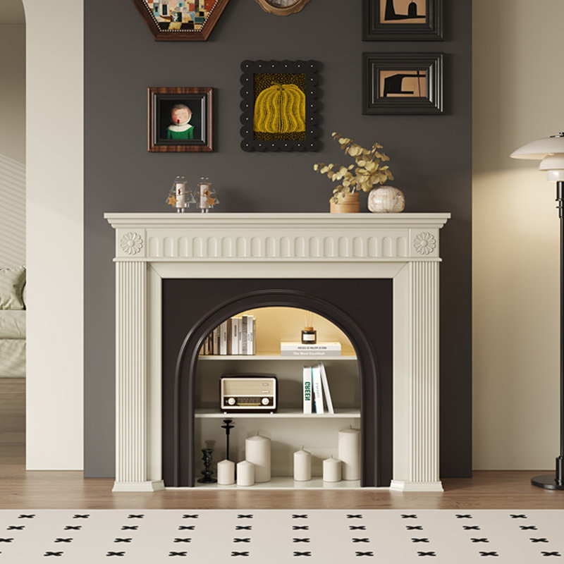 Foyer électrique blanc en bois massif, Blanc, H 43,31 po x l 39,37 po x P 12,6 po 