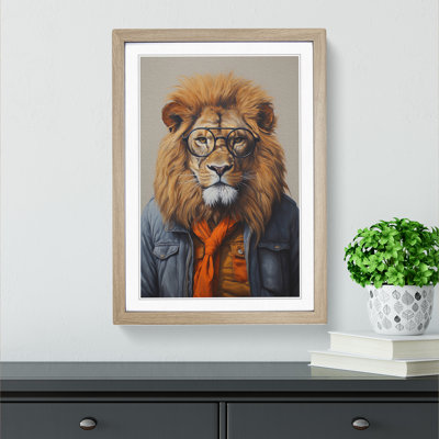 Lion with Glasses Painting - Framed Print