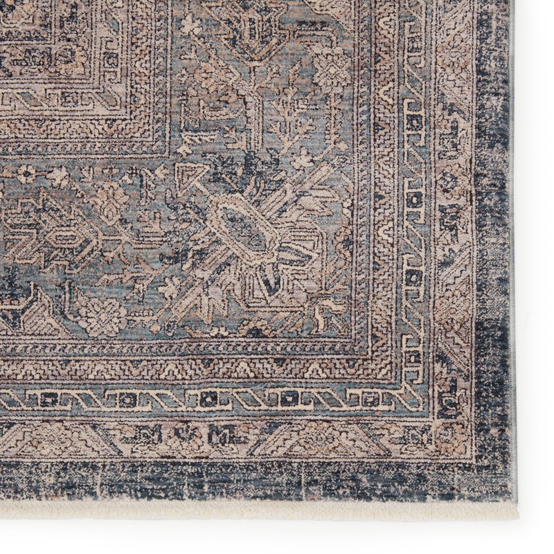 Bleu oriental/Tapis décoratif gris zopyros, Rectangle 7 pi 10 po x 9 pi 10 po