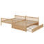 Lit superposé double en bois d'hévéa double avec lit gigogne, échelle convertible et garde-corps-105783205
