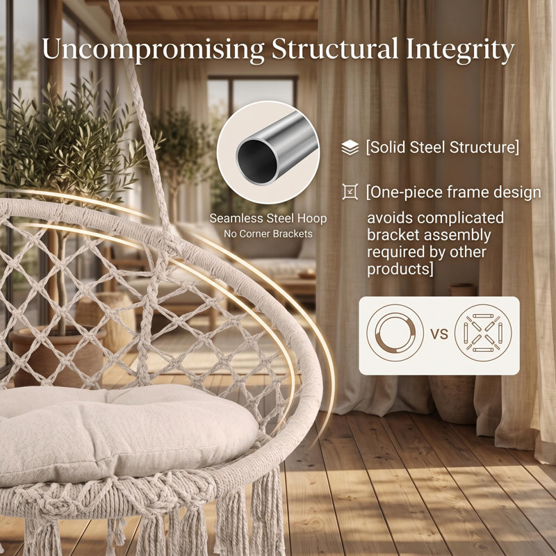Chaise hamac avec balançoire en macramé, chaise hamac suspendue en corde de coton, chaise hamac avec coussins de siège moelleux, pour chambre à coucher, patio, cour arrière