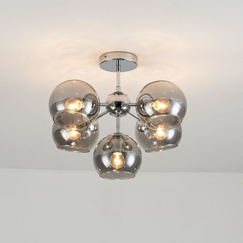 Glass Semi Flush Mount, 5 Lights, 37cm H x 51cm W x 51cm D