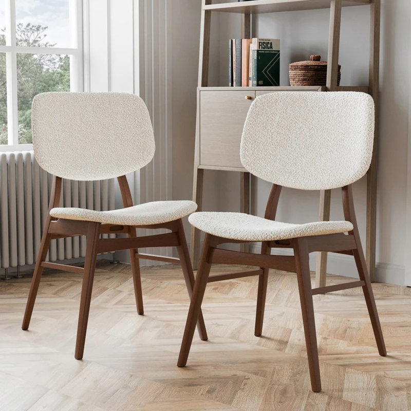 Ensemble de 2 chaises de salle à manger rembourrées Boucle avec dossier et siège rembourrés en noyer et beige