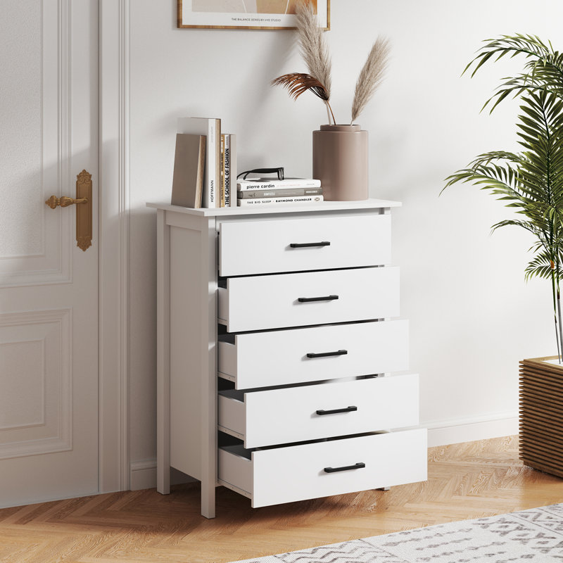  Commode 5 tiroirs avec poignées en métal Modern, Blanc