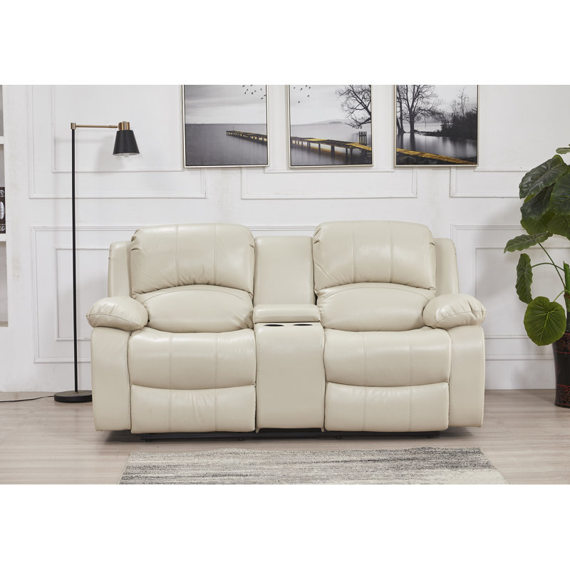 Convergent Faux Leather Reclining Loveseat, Manual, Beige