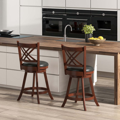 Demetriana Swivel Upholstered Counter Stool with Solid Wood Frame