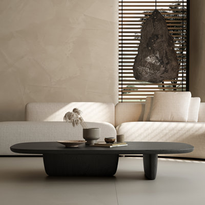 Table basse moderne, moderne, ovale, en bois, minimaliste, industrielle, noire, pour salon, bureau, salon