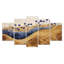 Fleurs bleues turquoise et paysage en bois III - Art mural bleuets - Art mural traditionnel pour le salon