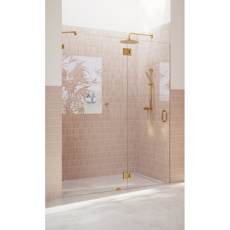 Halo 61.5 in. x 78 in. Frameless Glass Hinge Shower Door, Polished Brass