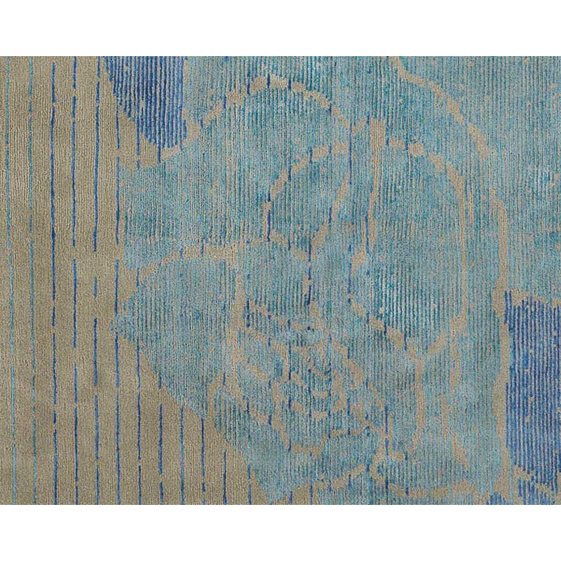 Lux Rose Floral Area Rug in Blue/Taupe, Rectangle 6' x 9'