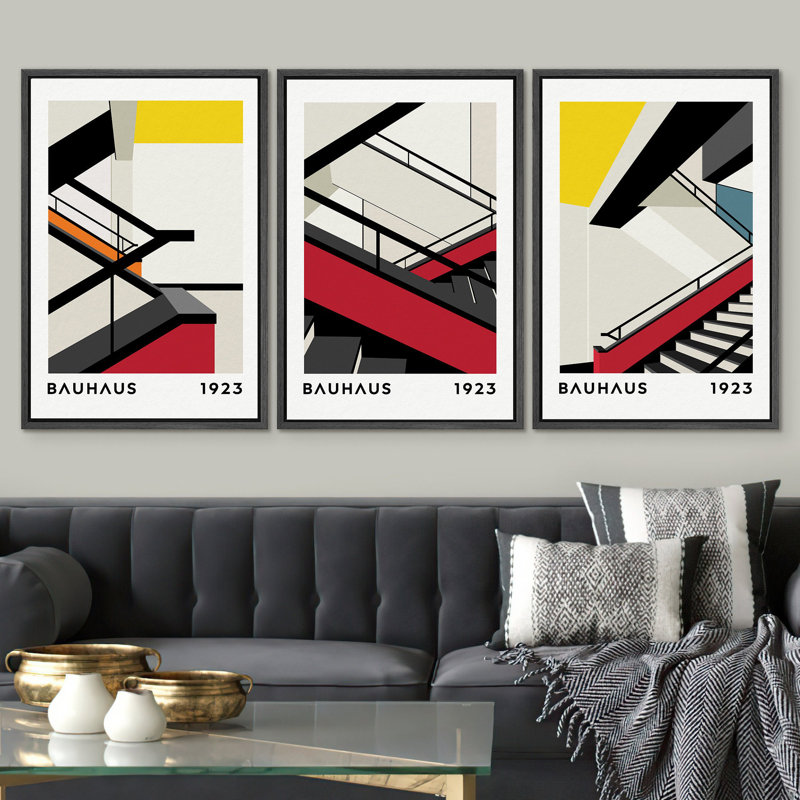 Abstrait, blocs de couleurs vibrantes, illustrations abstraites géométriques du Bauhaus, images colorées de style Mid-Century moderne, estampe numérique sur toile, art mural encadré
